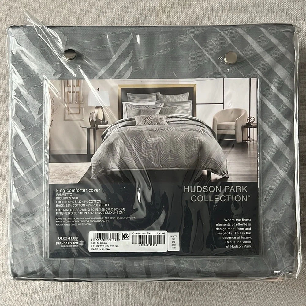 Hudson Park Collection Palmetto Cotton Silk Duvet Cover in Grey, King NEW